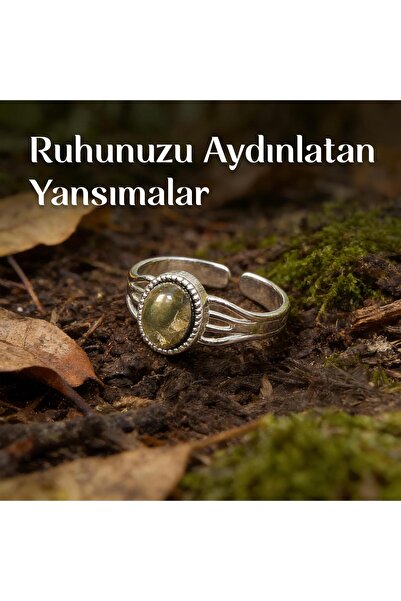 Taş Sandığı Pyrite Stone Steel Ring - Does Not Tarnish