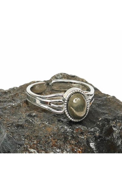 Taş Sandığı Pyrite Stone Steel Ring - Does Not Tarnish
