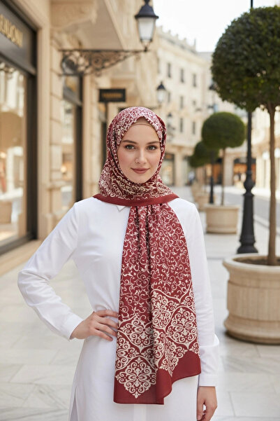 Noorella Scarf Seraya Floral & Geometric Patterned Shawl Burgundy - Non-Slip ...