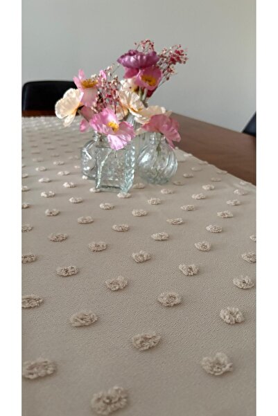 homease Pompom Textured Decorative Ecru Runner |   40X100 |   Fringe Tassel S...