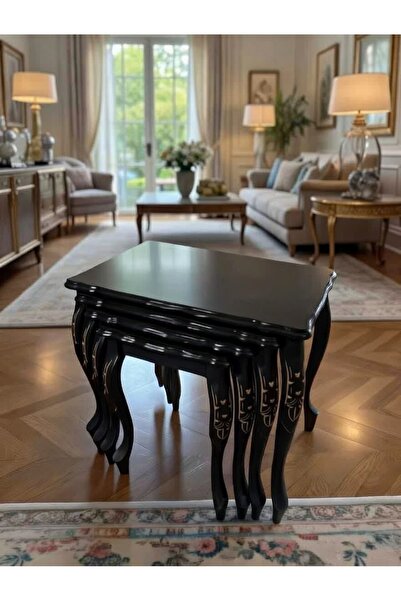 Zigon Klasik Siyah Sehpa | El İşçiliği Ayak Detaylı Şık Yan Sehpa