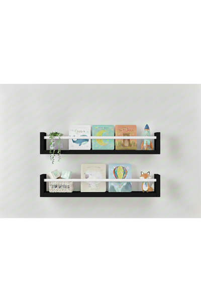 EGN WOODS 50X9 2-Piece Black Mdf Baby Room Organizer Children's Room Montesso...