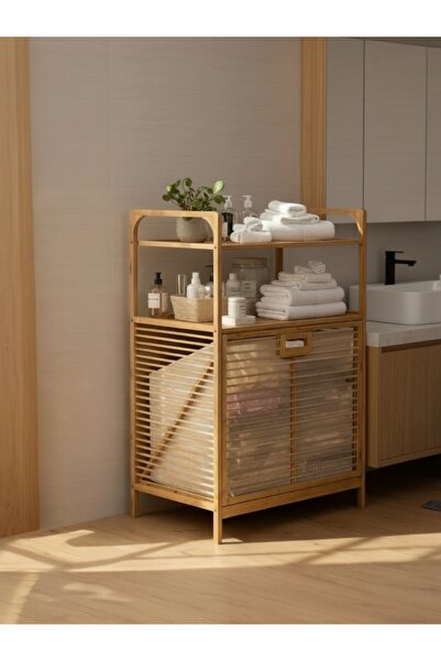 PANALI Bambu Kirli Sepetli Raflı Çok Amaçlı Naturel XL Banyo Düzenleyici Çama...