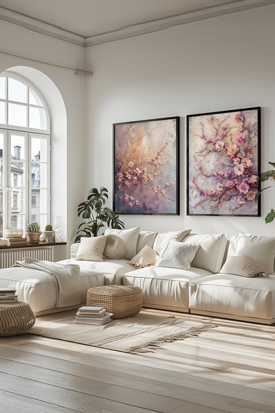 STARYUNA Black Framed Floral Patterned Double Painting Set Yuna521