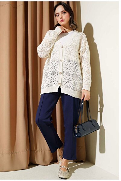 HELNORA Flower Knitted Buttoned Tricot Cardigan