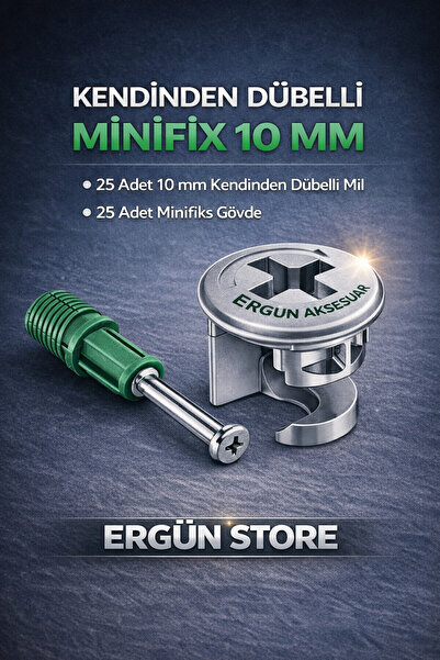 Ergün Kendinden Dübelli Minifix Takım 10MM 25 Takım