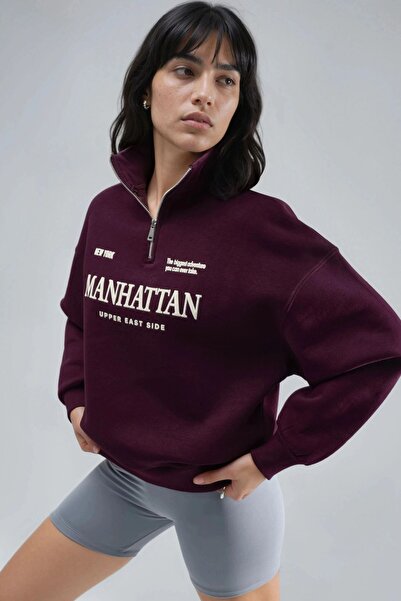 Hiccup Busem Oversized Printed Zippered Collar Sweatshirt