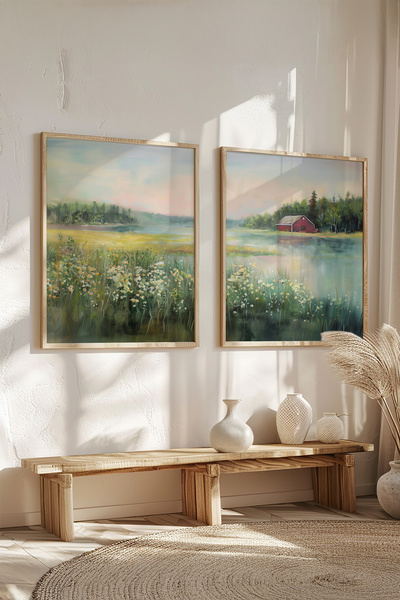 STARYUNA Wooden Framed Double Painting Set with Nature View Yuna522