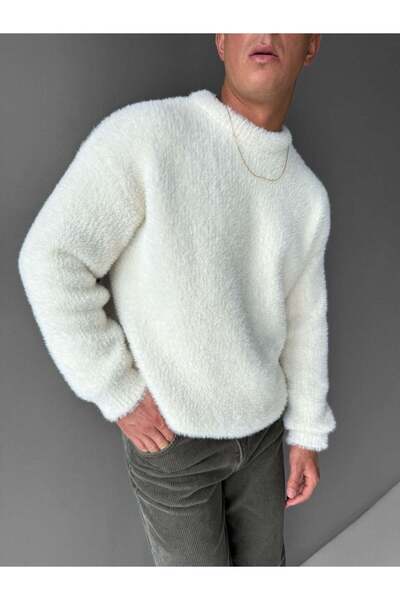 elkumoda Premium Soft Textured Plush Men's Sweater - Oversized Fit Winter Cre...