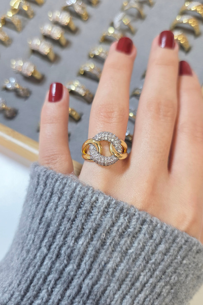 ARTEMİSİA Premium Design Sparkling Women's Double Color Ring Adjustable Witho...