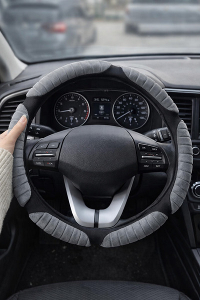 Baghes Universal Direksiyon Kılıfı Siyah Üzeri Gri Kumaş Kabartmalı