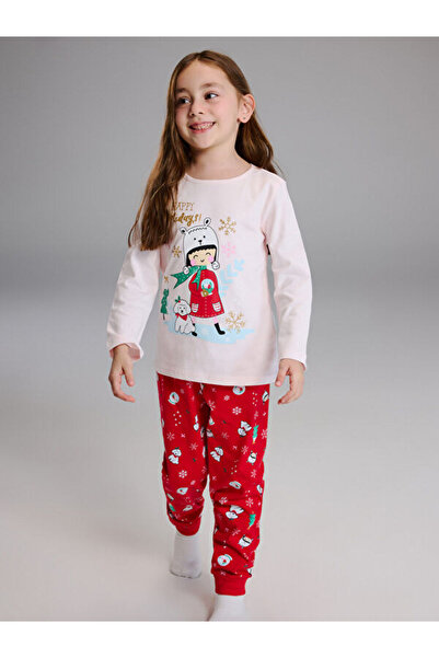 LC Waikiki طقم بيجامة بناتي بياقة بيضاوية وتصميم عيد الميلاد من متجر تشيلبي، ...