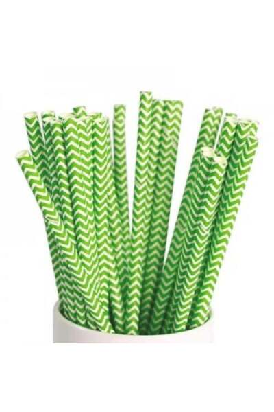 Generic Eco-Friendly Paper Straws with Green and White Zigzag Pattern