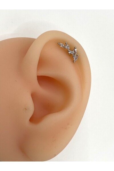 kurukafagift Çelik Piercing Dal Yaprak Figürlü Parlak Taşlı Helix 8 mm