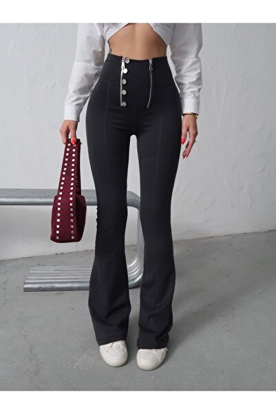 My Glowya Yüksek Bel İspanyol Paça Çift Fermuarlı tayt toparlayıcı tayt kadın...