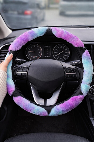 Baghes Universal Direksiyon Kılıfı Siyah Üzeri Mor Mavi Peluş Tüylü