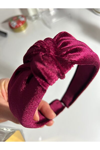 MADE BY PERİ تاج مخملي معقود باللون العنابي |   تاج شعر أنيق وناعم من القماش