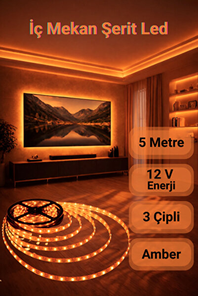 ENFE 3 Çipli Şerit Led Amber Işık ◆ İç Mekan ◆ Yüksek Lümen ◆ Ekstra Kalın PC...
