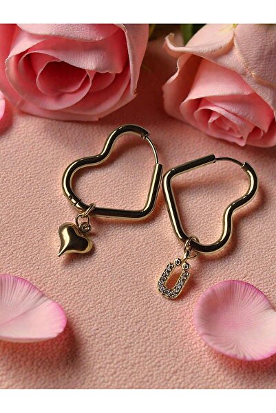 Amabel Jewelerys Valentine's Day Gift Heart and Letter Charm Heart Steel Earr...