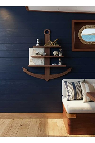 AS7 Ahşap Çapa Raf - Marin Tarz Dekoratif Obje Standı & Duvar Dekoru