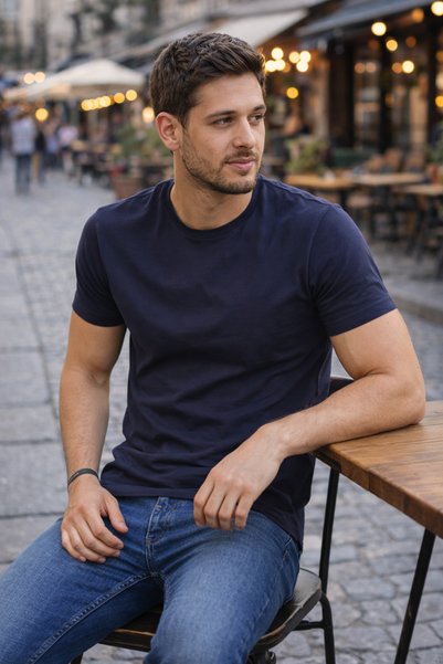 FUDS UNİON 👕   تي شيرت أساسي برقبة دائرية باللون الأزرق الداكن