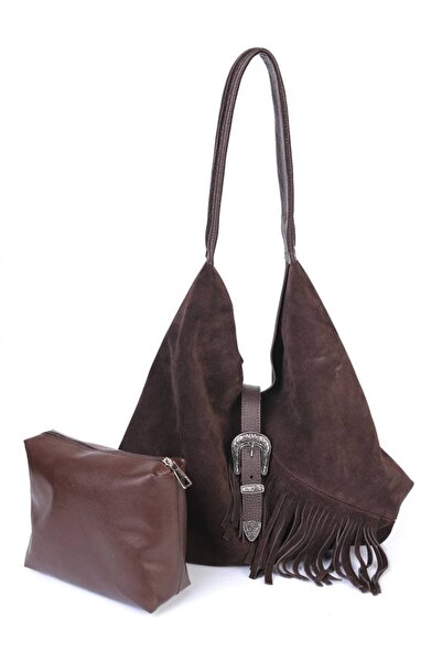 diclepolat Women's Genuine Leather Tassel Detailed Suede Hand and Shoulder Bag
