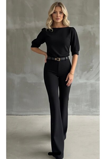 Be Best Women's Black High Waist Spanish Leggings Pants with Belt Be370