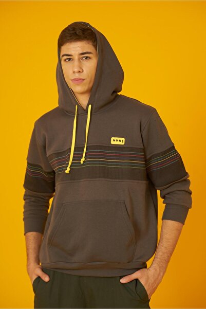 Nani Collection Nani | Antrasit Rengi, Renkli Çizgili Parça Desenli Oversize Unisex Sweatshirt