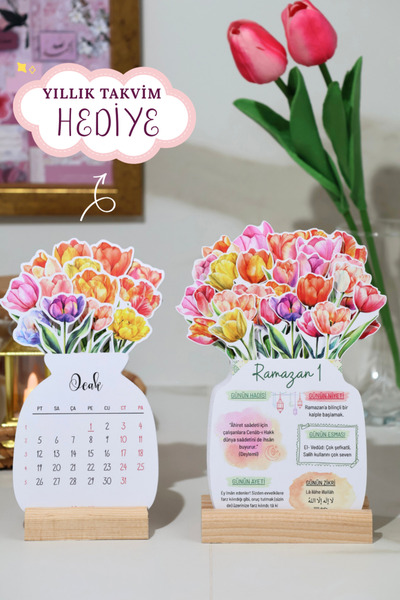 Hume Craft Renkli Lale Temalı Çiçekli Ramazan Takvimi - 30 Günlük Ramazan Tak...