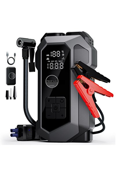 PREPARE Akü Takviye Cihazı ve Lastik Hava Kompresörü Uyarı Işıklı ve Powerban...