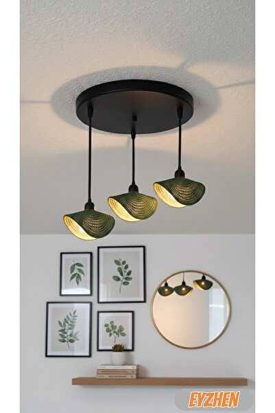 Eyzhen Bohem Şekil Verilebilir Haki 3’lü Avize Rustik Dekoratif Salon Mutfak ...