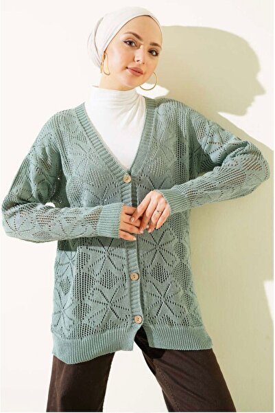 HELNORA Flower Knitted Buttoned Tricot Cardigan