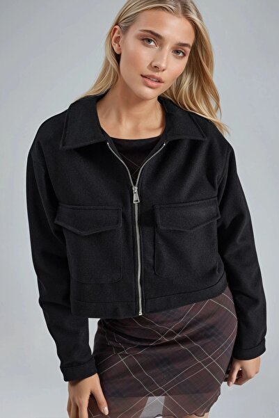 Hiccup Busem Short Cashmere Jacket with Zipper and Pockets