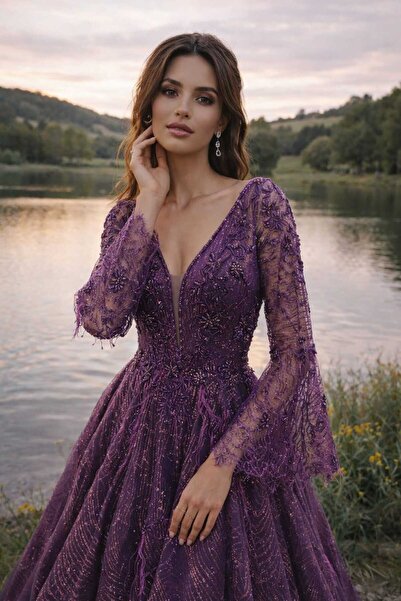 Sibelse Gelinlik Taş Detaylı A Kesim Nişanlık Abiye