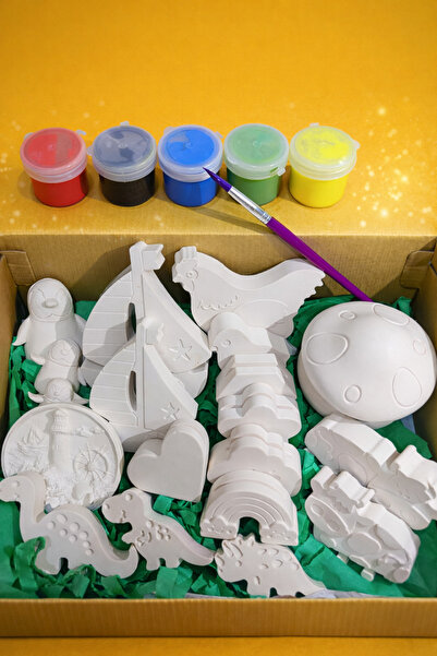 METFIQ Çocuklar İçin Seramik Boyama 20 Parça Figür 5 Renk Boya Fırça Eğitici ...