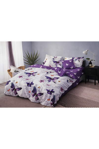 Casa Pucioasa Finet Bed Linen 6 Pieces, Fitted Sheet, Double Bed Set, Purple ...