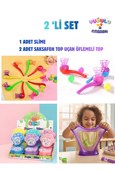 YUPULU 1 ADET Saksafon Üflemeli Top Oyunu ve 2 ADET Neon Slime Sevimli Pati H...