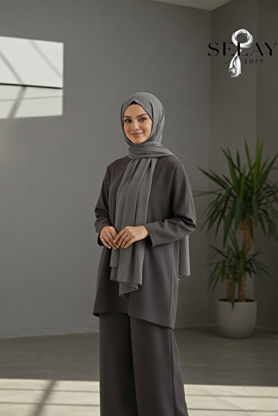 SELAY SOFT Tesettür Kadın Bambu Kraş Şal Gri