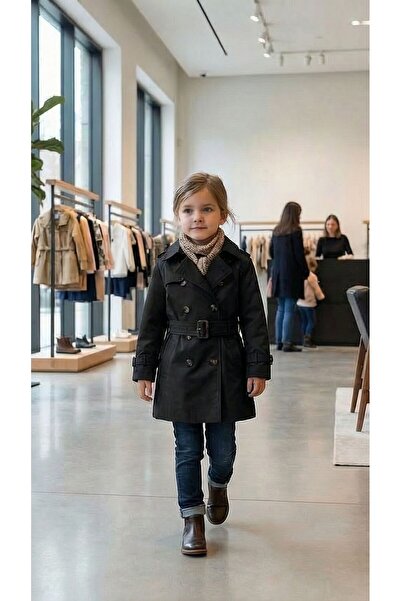 STYLENEST Kız Çocuk Klasik Kruvaze Trençkot – Düğmeli, Mevsimlik, Uzun Kesim
