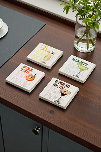 Baumatelier Enjoy Drink Themed Drinks Natural Stone Travertine Coasters Stone...