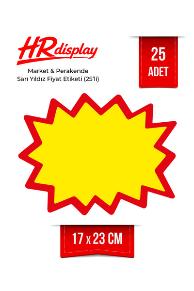 HR Display Fiyat Etiketi Sarı Yıldız Market Raf Etiketi 17×23 cm 25 Adet