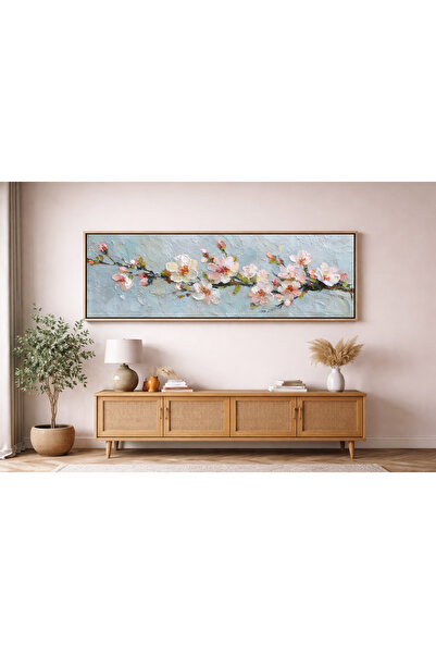 Tuba Decor Tek Parça Gerçek Ahşap Yatay Panorama Çerçeveli Tablo masum çiçek