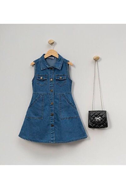 GİRL EMELY Girls' Denim Jeans Dress and Quilted Bag