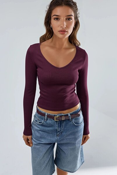 Hiccup Busem V-Neck Long Sleeve Bodycon Blouse