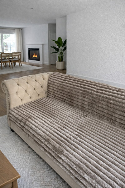 KAYALI HOME Soft Furry Striped Sofa Cover