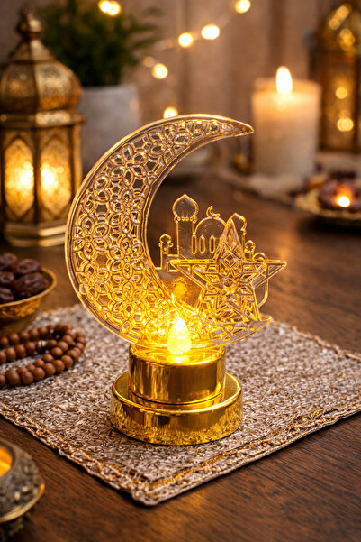 OKAVANGO 14-10 cm Gold Ayyıldız Ramazan Süsleri, Ramazan Tavan Süsü SARI Işık...