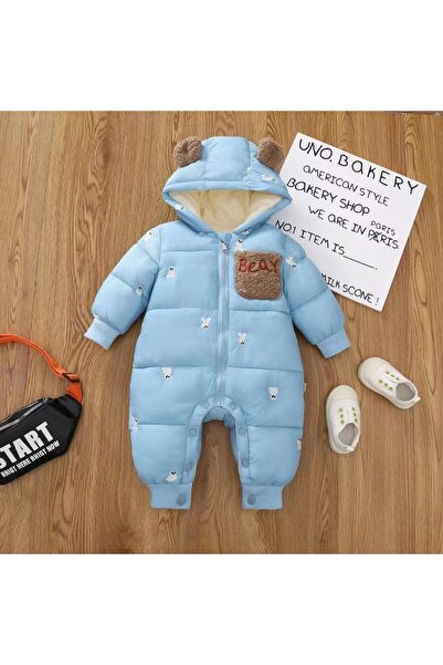 melisam.msg Girl Boy Baby Bear Embroidered Inflatable Jumpsuit Thick Cute Fle...