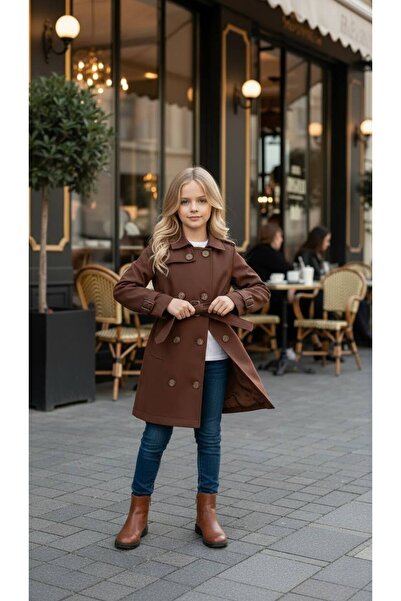 STYLENEST Kız Çocuk Klasik Kruvaze Trençkot – Düğmeli, Mevsimlik, Uzun Kesim