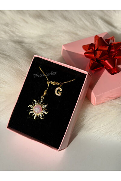 Miraura Atelier Asansörlü Çelik Zincir Harfli Güneş Çiçeği Kolye