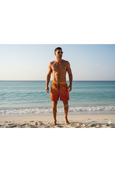 İLBESSPORT Erkek Orange Benekli Deniz Şort